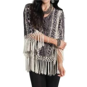 Rancho Estancia Womens Reba Blouse Western Snakeskin Fringe Size Small